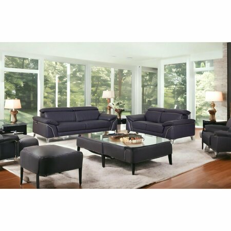 Homeroots 68 x 41 x 39 in. Modern Navy Leather Sofa & Loveseat 343869